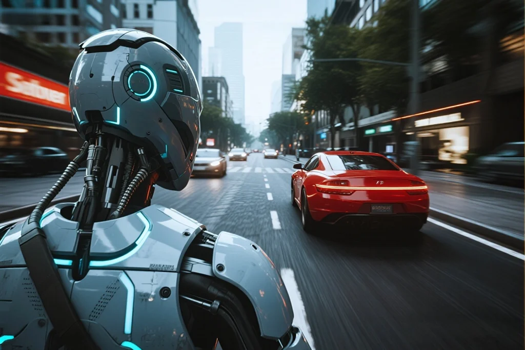 Robot guiding car in a smart parking lot with AI safety protocols