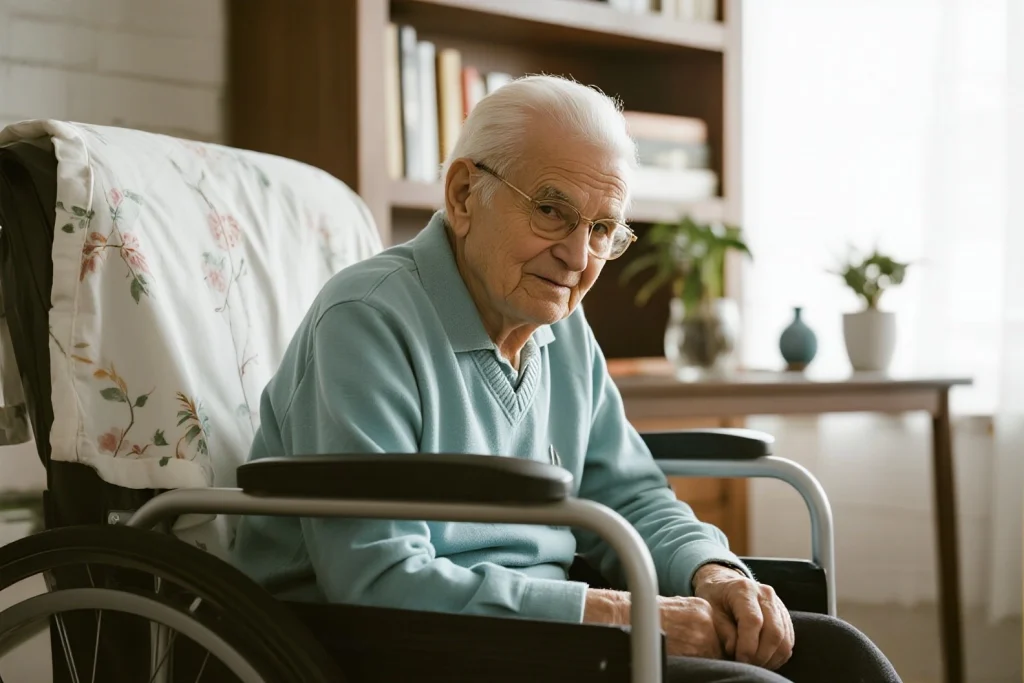 AI safety robot scanning air quality in a senior’s living room
