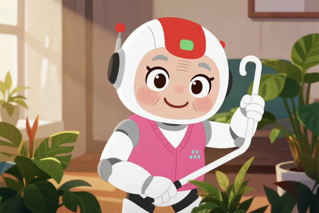 Elderly user controlling lights with SmartiHome Robot S8