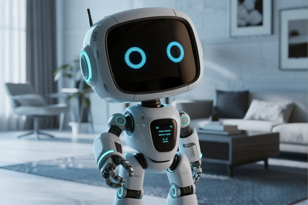 Smart home automation with AI robots and devices integrated in living room
