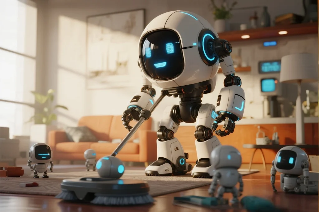 Luna AI assistant robot helping manage daily tasks in a smart home office