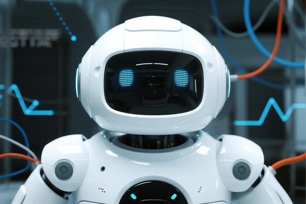 Desktop robot assistant enhancing productivity in office workspace