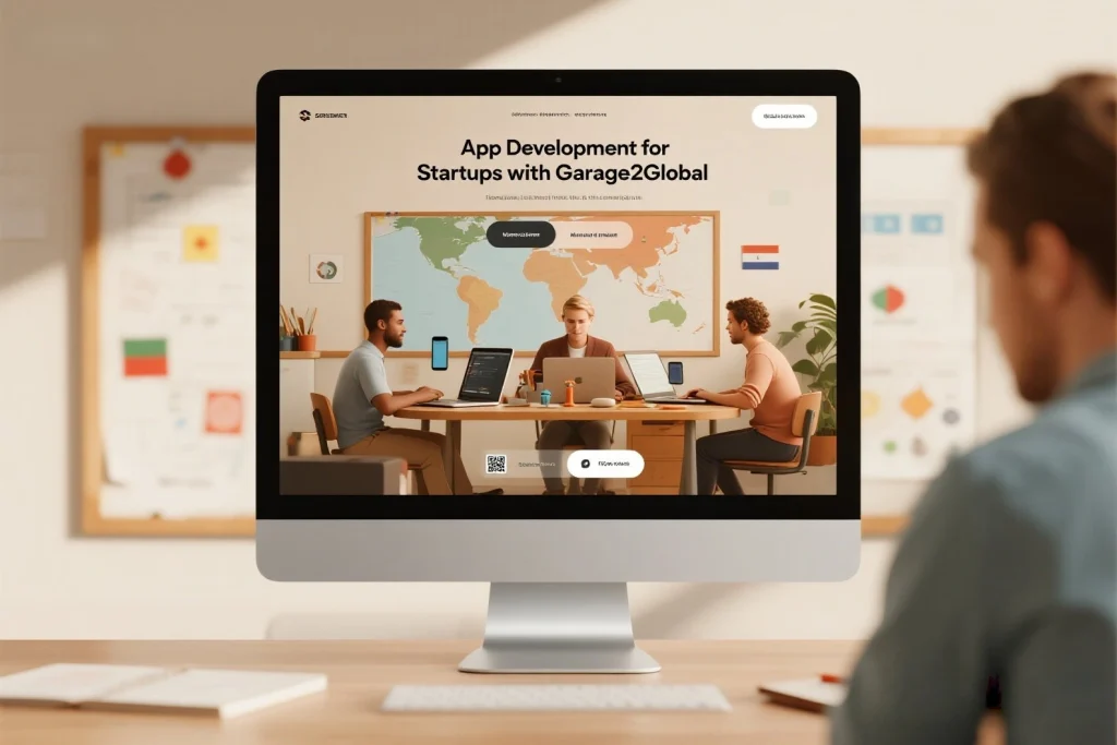 Agile development team working on app development for startups with Garage2Global
