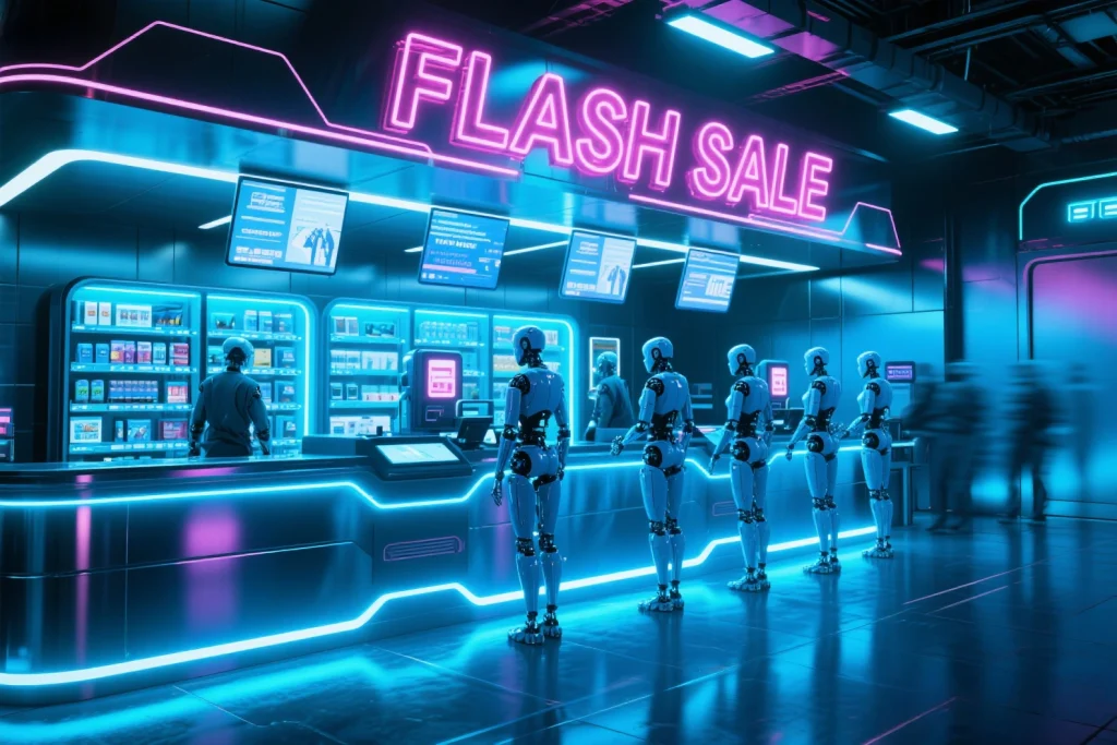 AI analyzing sales data for Black Friday AI Robot Doorbuster Deals 2025 and Cyber Monday