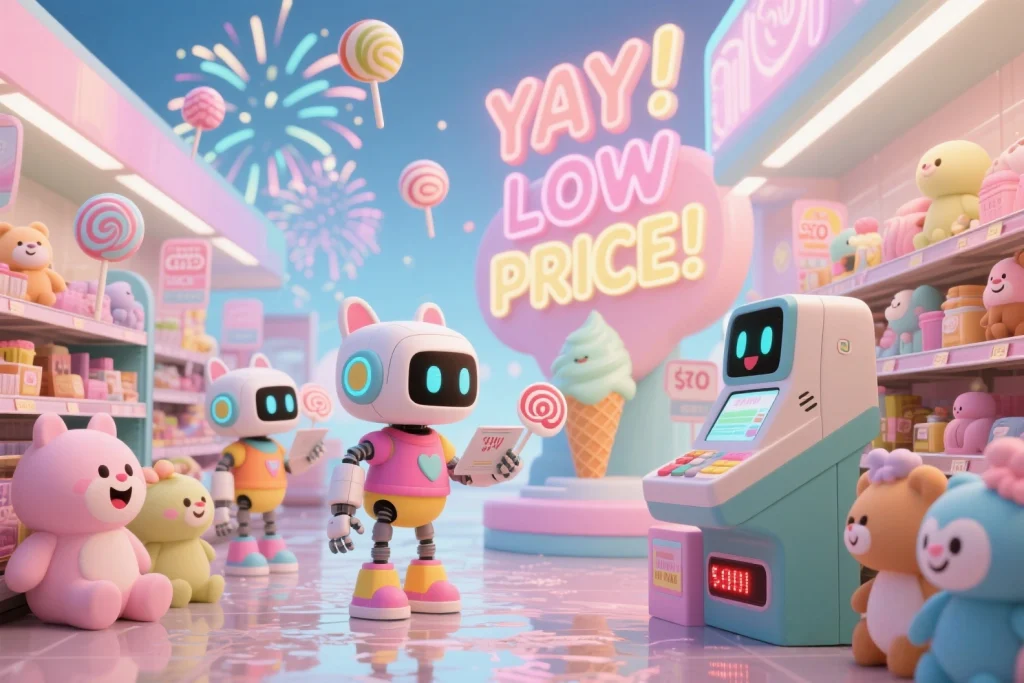 Futuristic AI analyzing multi-platform local prices for consumers