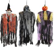 JOYIN 3 Pack 35” Hanging Ghosts Witch Pumpkin Decor