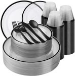 Beststar 350PCS Black and Clear Plastic Dinnerware Sets