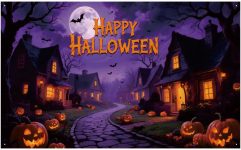 Large Happy Halloween Fabric Banner, Halloween Party