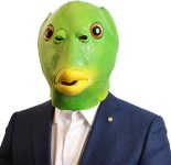 AQKILO Green Fish Mask Funny Latex Full Head Realistic