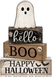 4 Pcs Halloween Table Decoration Wooden Ghost Tiered