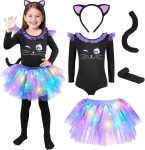 GIFTINBOX Cat Costume for Girls, Light Up Black Cat