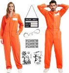 Prisoner Jumpsuit Costume Women Men 6PCS Orange Prison