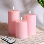 Pink Flameless Pillar Candles with Remote, LED Candles