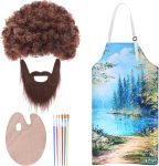 Kyson 80's Painter Costume 10 Pcs Brown Afro Wig Fake
