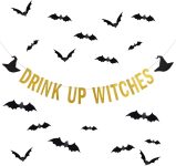 Happy Halloween Banner - Gold Drink Up Banner - Black
