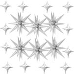 18 Pcs Silver Star Balloons, Silver Balloon with 6 Pcs