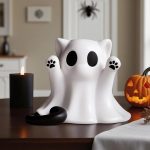 Halloween Ghost Statue, Cute Cat Ghost Figurines Ghost