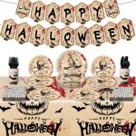 Happy halloween banner， tableware Plates and napkin ,