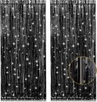 2 Pack 3.2ft x 8.2ft Black Tinsel Foil Fringe Curtains,