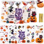 100 Pcs Happy Halloween Cellophane Treat Bags, Trick or