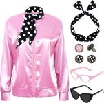 SOMSOC 1950s Pink Satin Jacket with Neck Scarf Headband
