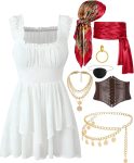 Pirate Costume Women Dress Corset Head Scarf Sash Chain