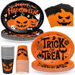 Vesici 150 Pcs Halloween Oval Paper Plates and Napkins