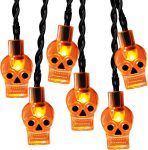 2Pack 20 LED Orange Skull String Lights with Timer -