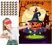 Halloween Pumpkin Pin Game, Pin The Eye on The Pumpkin