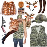 9 Pcs Christmas Deer and Hunter Costume Adult Couple