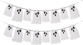 (2 Packs) White Glitter Halloween Hanging Ghost Banner