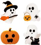 4 Pcs Cute Halloween Decorations Indoor, Unique Wooden