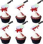 Gyufise 24Pcs Halloween Cupcake Toppers Glitter Horror