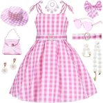 SZ-TONDA Girls Pink Plaid Costume Strap Dress - Kids