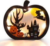 FOIMAS Halloween Wooden Table Sign,Light Up Pumpkin