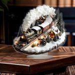 Steam Train Snowy Village Acrylic Desktop Decoration,