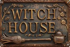 Witch House Vintage Metal Sign Decor Plaque 8x12 in