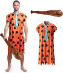Halloween Men's Costume Adult Caveman Outfit, Orange &