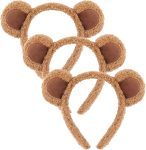 3 Pcs Bear Ears Headbands for Adults, Women, Brown Bear