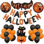 47pcs Happy Halloween Balloons Banner, Black Orange