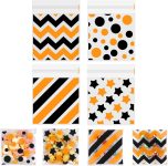 100 PCS Black Orange Polka Dots Star Stripe Cellophane