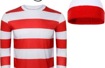 Adult Men Red and White Striped Tee Shirt Glasses Hat