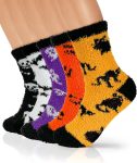 TEHOOK 5 Pairs Halloween Fuzzy Socks for Boo Spooky