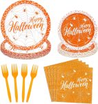 100 Pieces Halloween Plates and Napkins Set Party