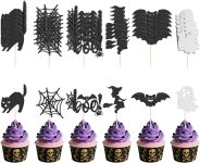 48 Pcs Halloween Cupcake Toppers with Bat, Ghost, Witch