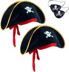 D-Fokes 2 Pieces Pirate Hat Skull Print Pirate Captain