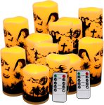 12-Pack Halloween LED Flameless Pillar Candles -
