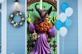IVN Halloween Door Cover Whimsical Witch Cat Pointed