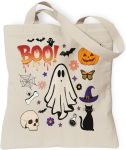 Halloween Aesthetic Canvas Tote Bag, Spooky Axolotl Bag