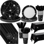LemonRoad 338 Pcs Black Spider Web Tableware for